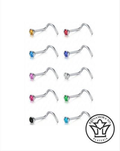 Piercing Acero Quirúrgico Nariz Espiral c/Strass