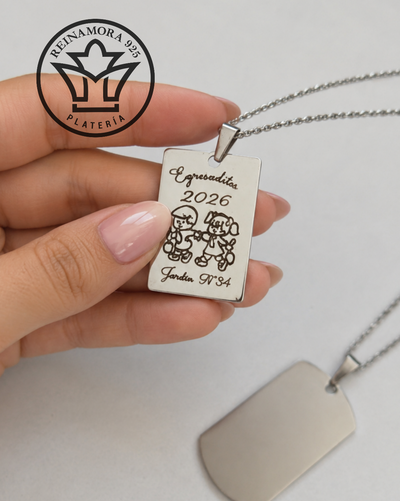 Medalla Acero Quirúrgico Colegio Rectangular 30x20mm
