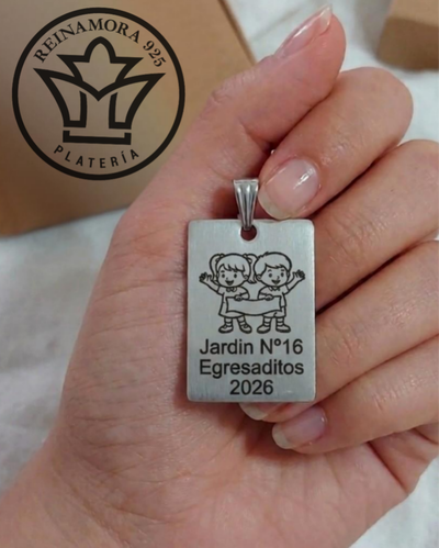 Medalla Acero Quirúrgico Colegio Rectangular 30x20mm Color Mate