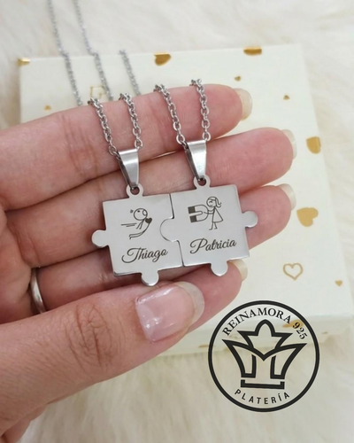 Dije Acero Quirúrgico para Compartir + 2 Cadenas + Grabados Enamorados 