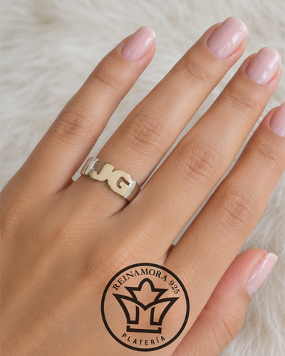 Anillo Plata 925 & Oro 18kl Sello Inicial Calado 