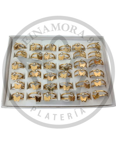 Anillo Acero Quirurgico Dorado Mariposa