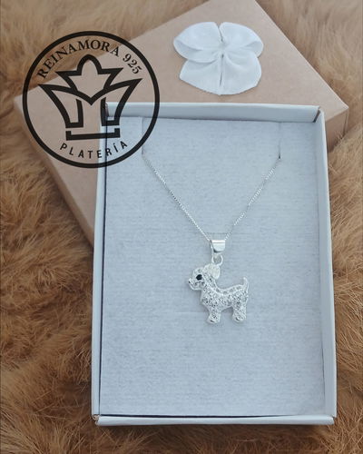 Juego Plata 925 Cadena + Dije Perrito Cz