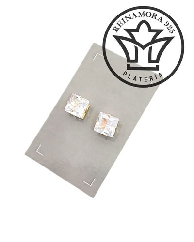 Aros Acero Quirúrgico Dorado Cz Cuadrados 7mm