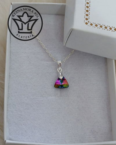 Juego Plata 925 Cadena + Dije Swarovski Triangulo 10mm