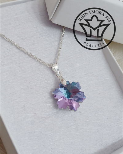 Juego Plata 925 Cadena + Dije Swarovski Copo Nieve Swarovski 13mm
