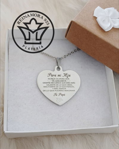 Dije Acero Quirurgico Corazon 33x25mm + Cadena +Grabado Frase