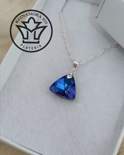 Juego Plata 925 Cadena + Dije Swarovski Triangulo 13mm