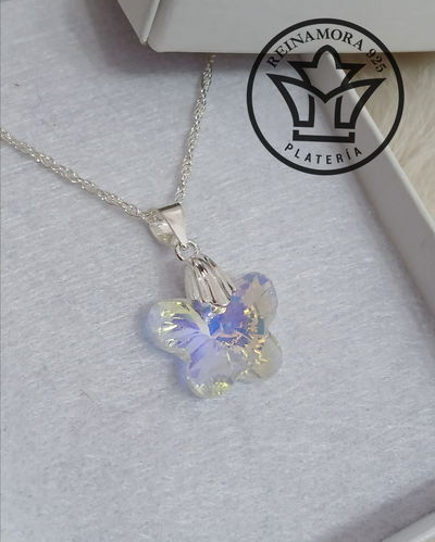 Juego Plata 925 Cadena + Dije Swarovski Mariposa 13mm