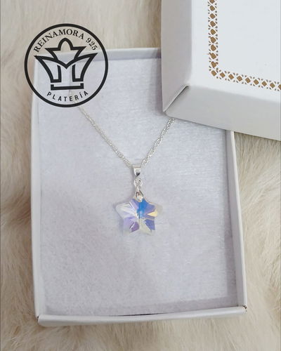 Juego Plata 925 Cadena + Dije Swarovski Estrella 13mm