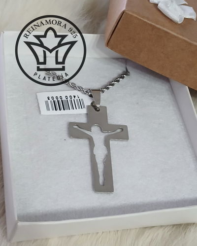 Dije Acero Quirúrgico Cruz Calado Cristo 39mm