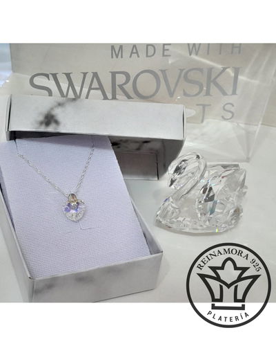 Juego Plata 925 Cadena + Dije Swarovski Corazon 10mm