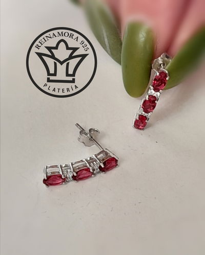 Aros Plata Pasante Cz Fucsia Ethel 1.7gr