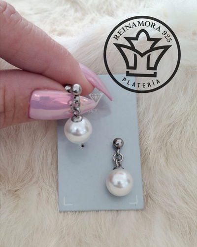 Aros Acero Quirúrgico Colgante Fru Fru Perla 8mm