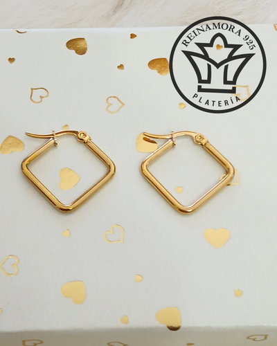 Aros Acero Quirúrgico Dorado Argolla Triangulo 25mm