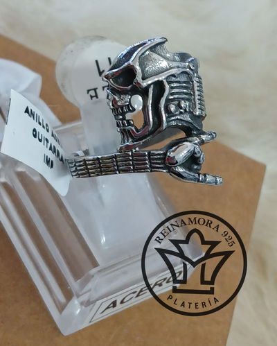 Anillo Acero Quirúrgico Calavera Guitarra