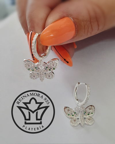 Aros Plata Argollas Cz Mariposa 50mm