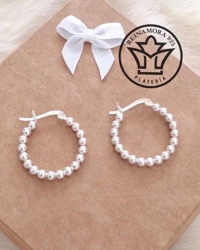 Aros Plata Argollas Bolitas Cierre Italy 22m 3.6grs