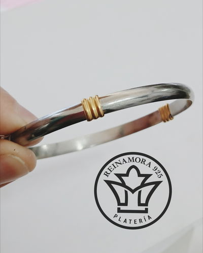 Esclava Acero Quirúrgico Con Aplique Dorado 6mm