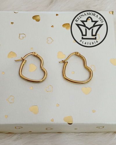 Aros Acero Quirúrgico Dorado Argollas Corazón 25mm