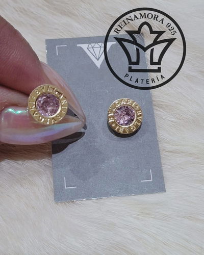 Aros Plata Oro Bulgari Cz Redondo 10mm 1.6gr