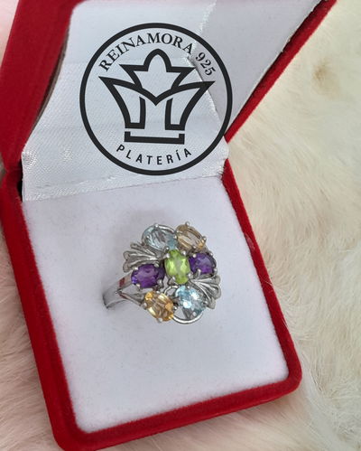 Anillo Plata 925 Rodinado Oro Blanco Cristales