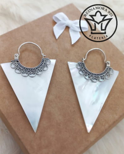 Aros Plata 925 Nácar Triangulo 53mm