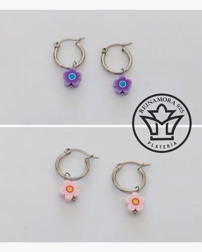 Aros Acero Quirúrgico c Italy con Dijes Flor