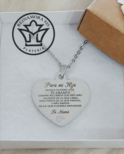 Dije Acero Quirurgico Corazon 33x25mm + Cadena +Grabado Frase