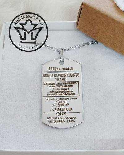 Dije Acero Quirúrgico Rectangular 43x24mm + Cadena + Grabado frase