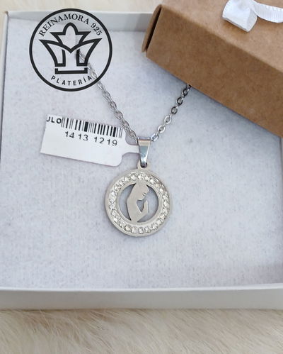 Dije Acero Quirúrgico Borde Strass Virgen Niña 20mm