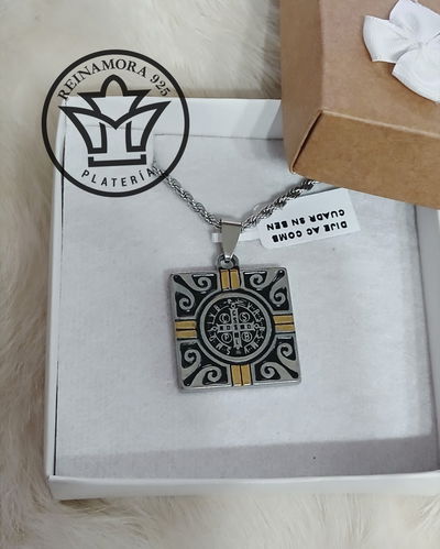 Dije Acero Quirúrgico Combinado Cuadrado San Benito 15mm