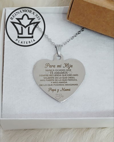 Dije Acero Quirurgico Corazon 33x25mm + Cadena +Grabado Frase