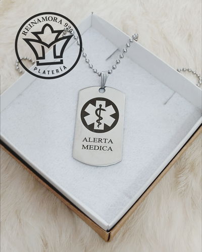 Dije Acero Quirúrgico Rectangular 43x24mm + Cadena + Grabado Logo
