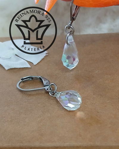 Aros Acero Quirúrgico Colgante Cierre Frances Péndulo Swarovski 13mm