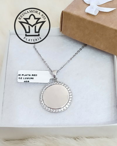 Dije Plata 925 Rodinado Oro Blanco Borde Cz 4grs