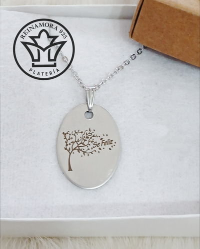 Dije Acero Quirúrgico Ovalado 30x20mm + Cadena +Grabado Logo