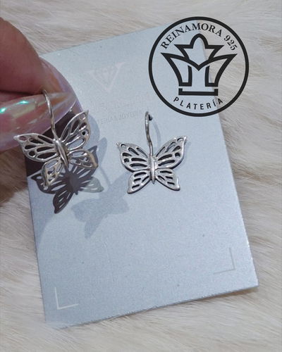 Aros Plata 925 Colgantes Rigido Mariposa 2.3grs