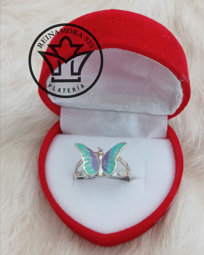 Anillo Plata 925 Mariposa Esmalte 2.1grs