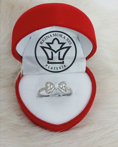 Anillo Plata 925 Rodinado Oro Blanco Cz Mariposa Ala Corazón 1.2grs