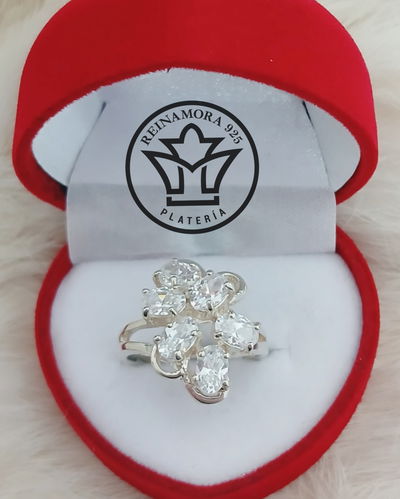 Anillo Plata 925 Rodinado Oro Blanco Cubic Blanco 5.5grs