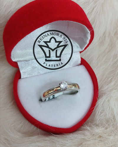 Anillo Plata 925 Oro Solitario