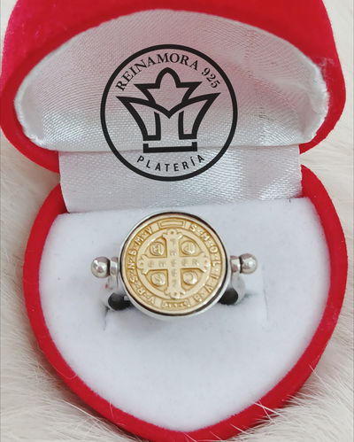 Anillo Plata 925 Oro San Benito Giratorio 5grs