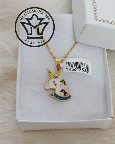 Dije Acero Quirúrgico Dorado Unicornio