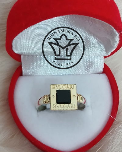 Anillo Plata 925 Oro Cuadrado Bulgari Negro 3grs