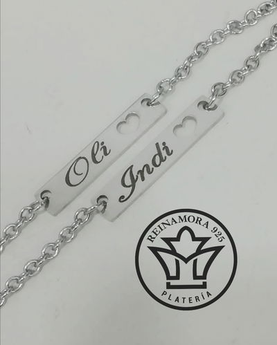 Pulsera Acero Quirúrgico identificatoria Chapita Corazón + Grabado