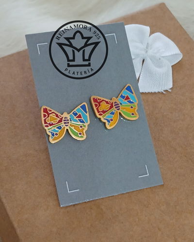 Aros Acero Quirúrgico Dorado Pasante Mariposa Esmaltado