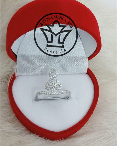 Anillo Plata 925 Rodinado Oro Blanco Corona Alta Cubic 2.6grs