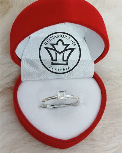 Anillo Plata 925 Cz Cuadrado Solitario 2grs