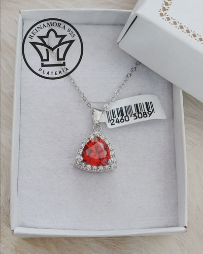 Dije Plata 925 Rodinado Oro Blanco Cz rojo y blanco 18mm